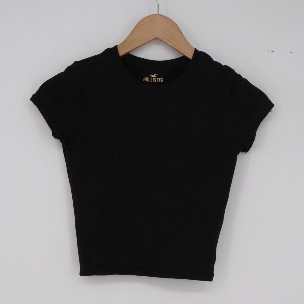 Hollister T-Shirt Women XXS Short Sleeve Solid Black Stretch Cropped Excellent